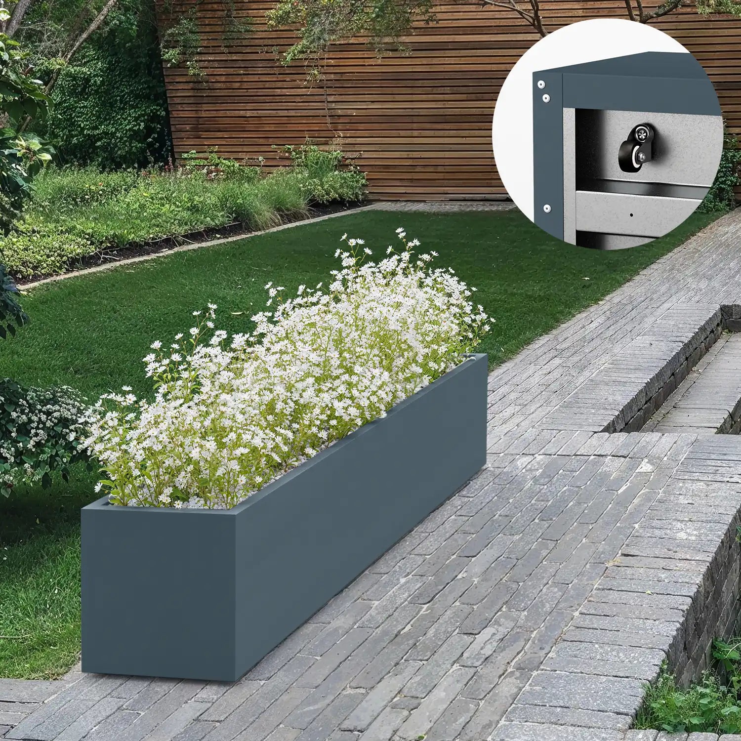 SEV Plantenbak op wielen 200x50x50 - Antraciet - met wielen