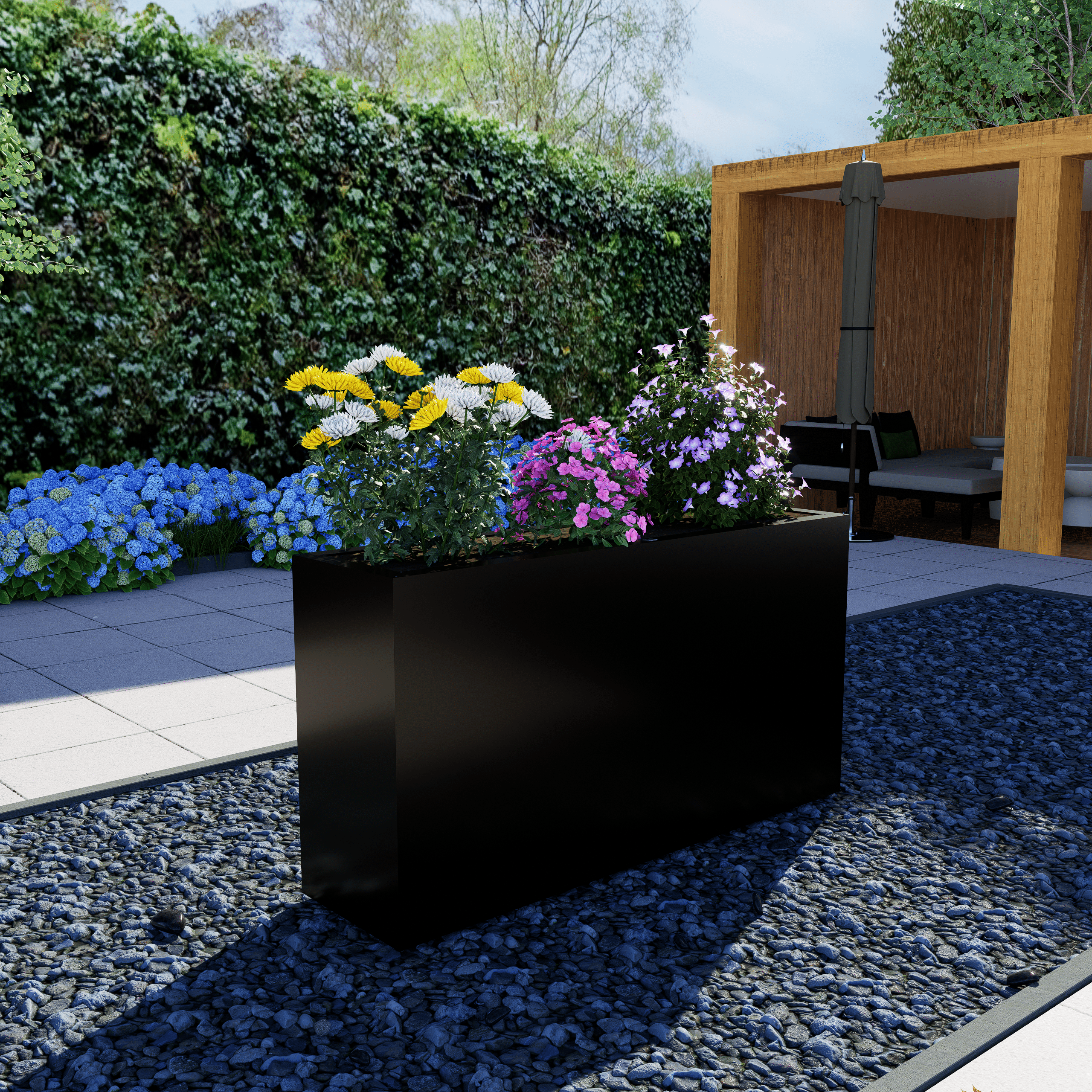 zwarte plantenbak buiten