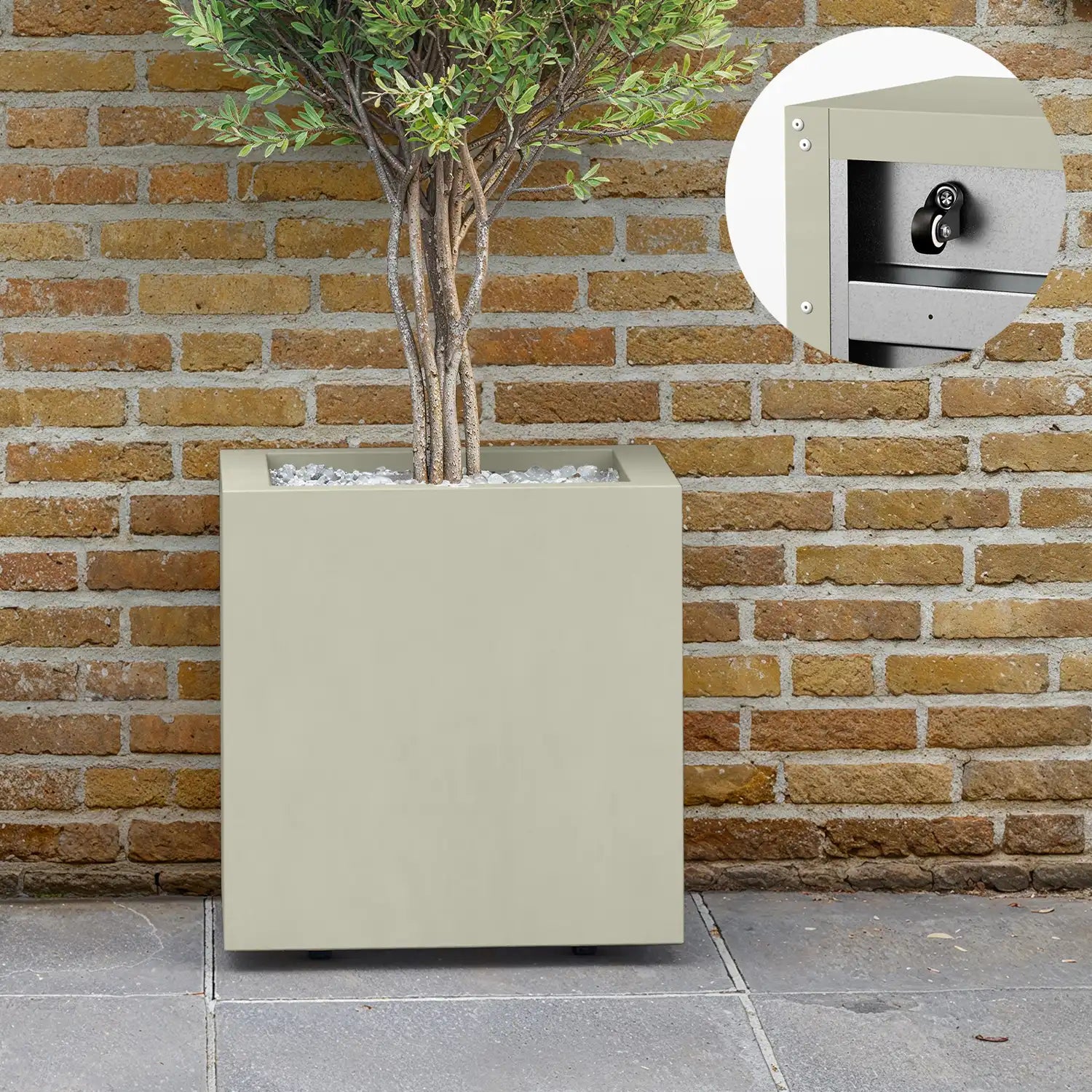 SEV Plantenbak op wielen 40x40x40 - Beige - met wielen