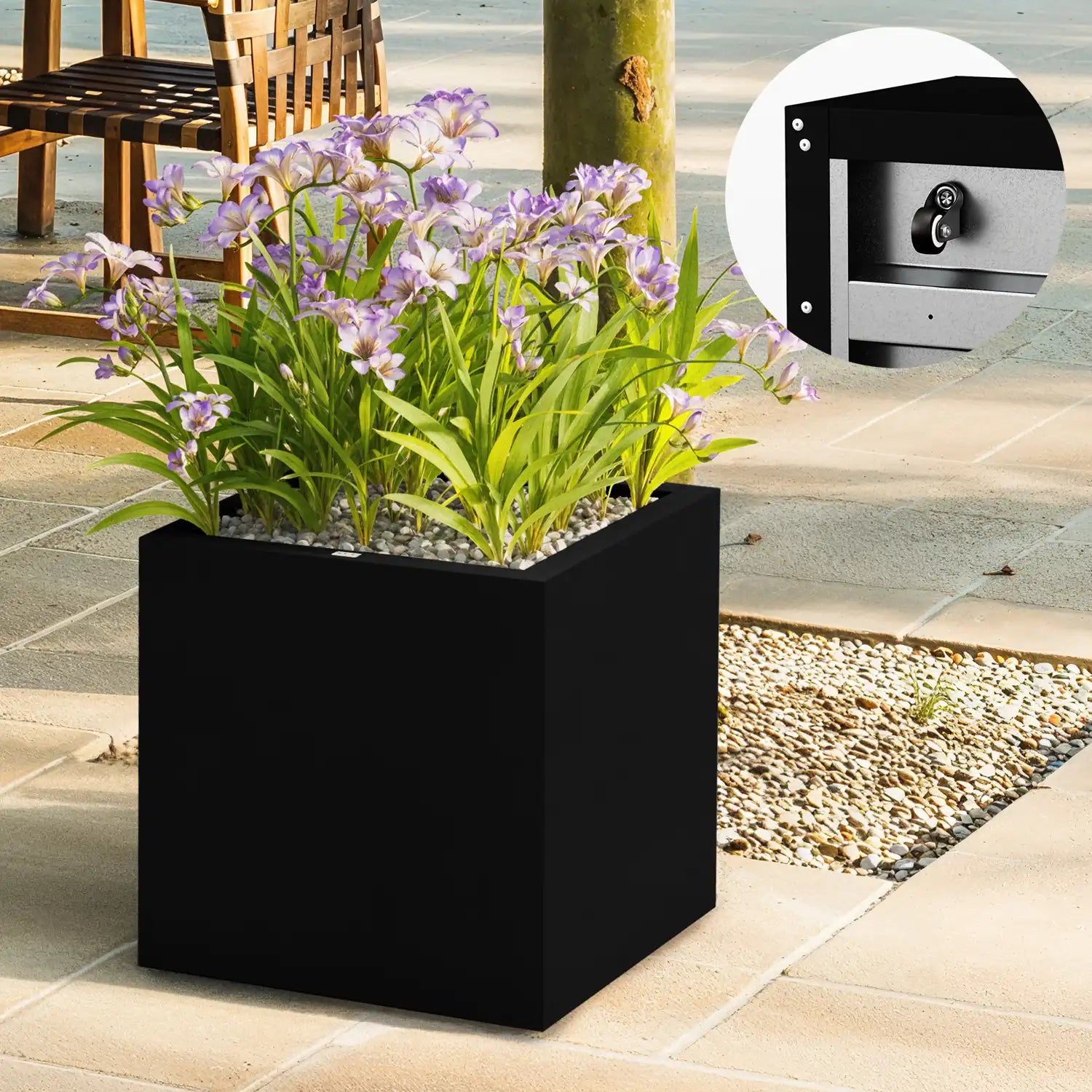 SEV Plantenbak op wielen 50x50x50 - Zwart - met wielen